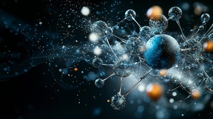 Leinwandbilder - Abstract science visualization close-up of interconnected spheres and molecular structures in a futuristic setting