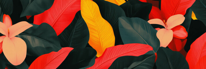 Aufkleber - Stylized leaves and flowers forming a vibrant African inspired pattern for backgrounds