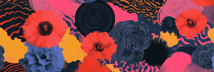 Poster - Circular arrangement of abstract flowers showcasing vibrant African textures and design elements