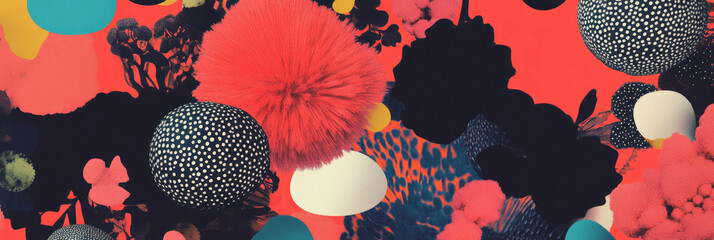 Poster - Circular arrangement of abstract flowers featuring vibrant African textures and contrasting lines
