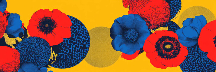 Aufkleber - Seamless circular arrangement of abstract flowers with vibrant African textures on a bold background