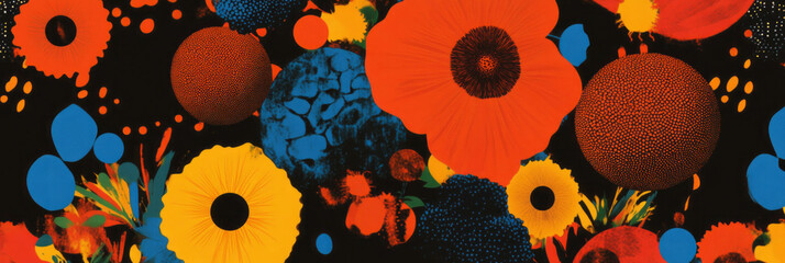 Poster - Colorful circular floral pattern featuring diverse African designs with dot variations
