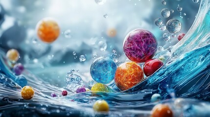 Poster - Dynamic objects morphing in size ocean waves digital art underwater world close-up visual illusion concept