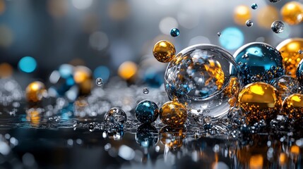 Leinwandbilder - Dynamic colorful spheres and bubbles changing size in a reflective environment abstract art close-up viewpoint