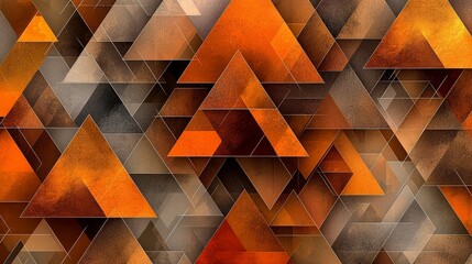 Fototapete - Dynamic overlapping triangles in warm tones of orange and brown abstract graphic vibrant composition modern art