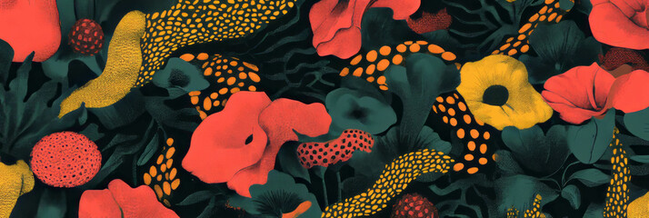 Poster - Intricate interlocking floral pattern with African influences in vibrant colors and textures