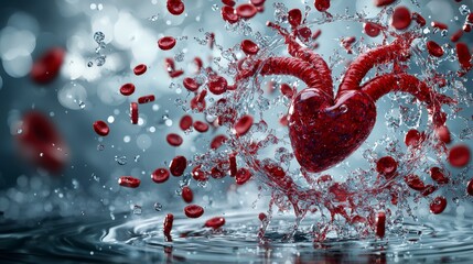 Leinwandbilder - Dynamic rhythmic heart splashing water abstract art fluid motion vibrant colors close-up emotions of love