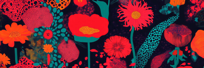 Aufkleber - Seamless floral pattern featuring stylized stems and intricate African textures and lines