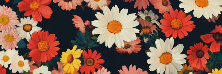 Aufkleber - Seamless pattern featuring textured daisies with African geometric borders in varied sizes