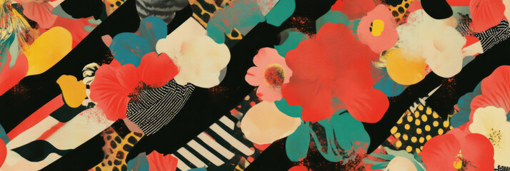 Poster - Seamless floral pattern with geometric shapes and African-inspired borders