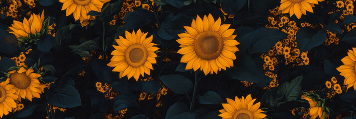 Aufkleber - Seamless pattern of stylized sunflowers with African geometric designs for creative projects