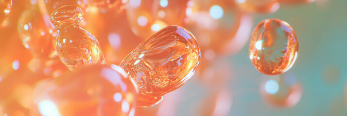Poster - Cluster of droplets merging to create larger drops against a bright background
