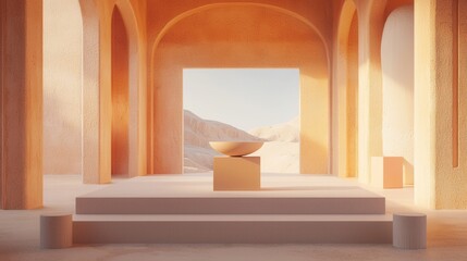 Poster - modern architectural space with minimalist design desert landscape digital artwork serene environmen