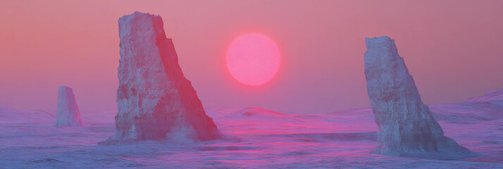 Aufkleber - Red sunset casts an otherworldly glow on unique rock formations in a desert landscape