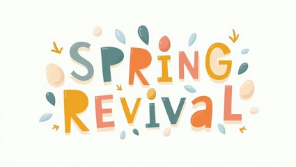 Wall Mural - Colorful Spring Revival Typography Design with Eggs and Floral Elements