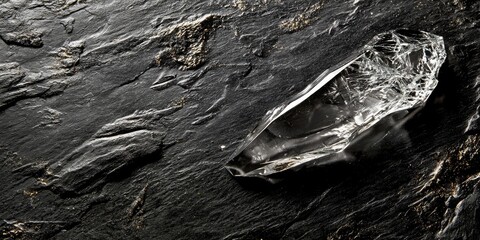 Poster - Discovering a shimmering quartz crystal on dark slate surface nature close-up abstract view