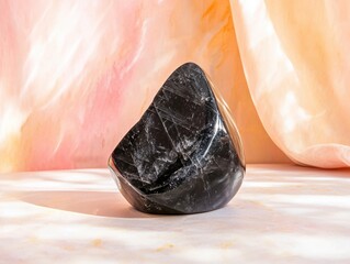 Poster - Natural black stone abstract sculpture studio setting minimalist background