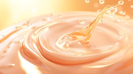 Poster - Captivating Droplet Splash in Warm Tones   Elegant Abstract Water Texture with Flowing Ripples and Reflective Surfaces