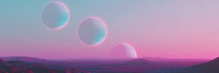 Aufkleber - Enhanced sunset with multiple moons over a vibrant futuristic landscape