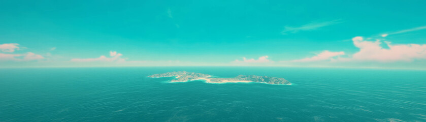 Aufkleber - Stunning view of a distant island under a clear blue sky on the ocean horizon