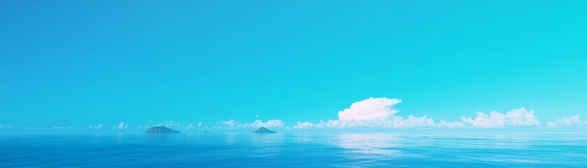 Aufkleber - Distant island view on a clear day with vibrant blue sky and calm ocean waters
