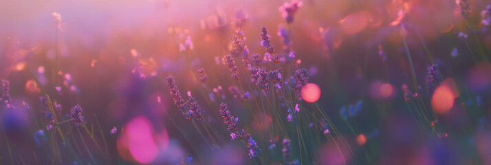 Poster - Soft bokeh tones in a lavender field create a tranquil backdrop for relaxation and beauty
