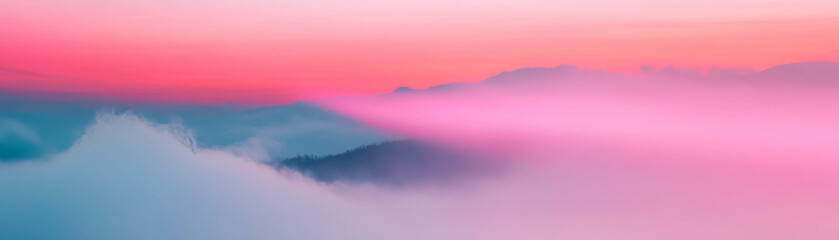 Aufkleber - Blurred landscape view through fog with soft outlines and calming tones at dawn