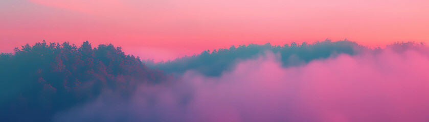Aufkleber - Blurred landscape with fog creating a soft, dreamy atmosphere at dawn