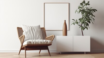 Poster - elegant modern interior design mockup featuring a stylish armchair, a minimalistic cabinet, and an e
