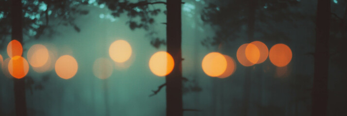 Fototapete - Blurred fog and mist creating a dreamy, atmospheric bokeh effect in a forest setting