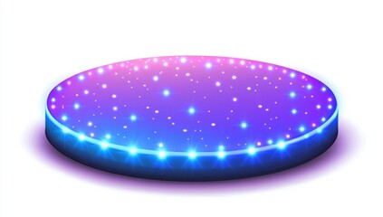 Poster - Round glowing stage, purple and blue lights, digital backdrop