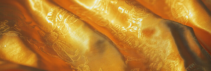 Aufkleber - Bright gold cotton fabric with damask weave provides an elegant backdrop for design projects