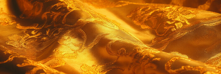 Aufkleber - Bright gold cotton fabric with damask weave and textured surface for creative projects