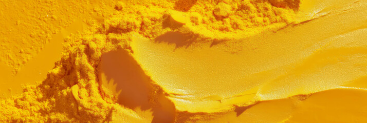 Poster - Bright mustard yellow cement wall texture against light orange background for vibrant design