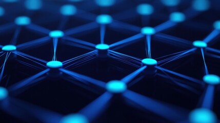 Poster - A close-up view of a blue, interconnected network, showcasing nodes and lines in a geometric pattern, representing technology and digital connections.