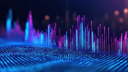 Aufkleber - A vibrant digital visualization of audio waves, showcasing peaks and troughs in bright colors against a dark background.