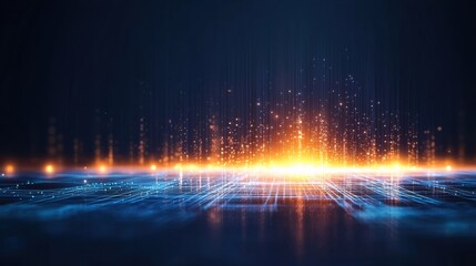 Aufkleber - A vibrant, digital landscape featuring glowing lines and particles, creating a sense of depth and technological advancement.
