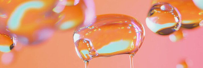 Fototapete - Dynamic droplets merging and dripping against a bright, colorful backdrop