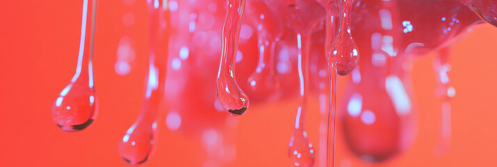 Poster - Droplets merge and drip to form a dynamic fluid pattern on a bright background