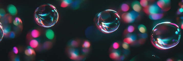 Poster - Droplets sparkle with reflections on dark surface against bright background in a dynamic display