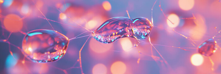 Fototapete - Delicate droplets on a spider web create intricate patterns against a bright background