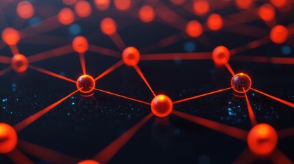 Poster - A vibrant, abstract representation of interconnected red dots, resembling a network or molecular structure against a dark background.