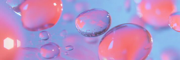 Poster - Droplets on textured glass surface with varied sizes and bright background for banner design