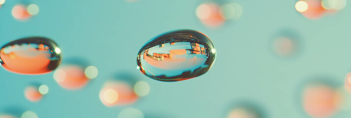 Poster - Droplets featuring a blurred cityscape with soft highlights and warm tones in bright background