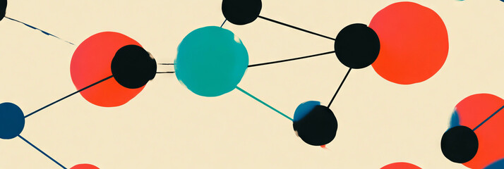 Poster - Dynamic network of interconnected lines and shapes highlighting collaboration and teamwork
