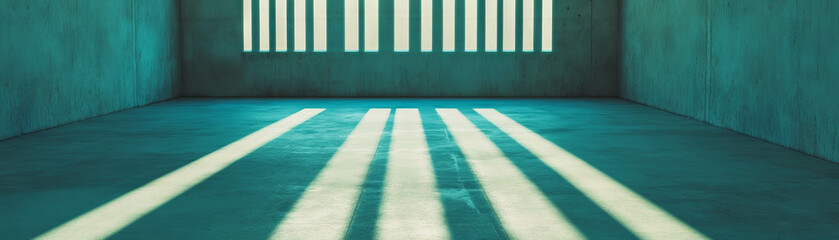 Aufkleber - Bright empty room with smooth concrete surfaces and long narrow light source creating shadows