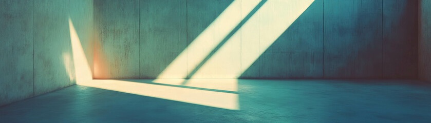 Poster - Bright, minimalist room with smooth concrete and long light beams, perfect for modern designs