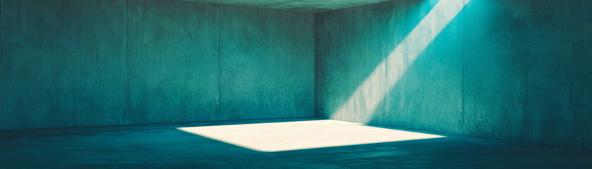 Poster - Empty room with strong shadow and single light source illuminating concrete walls and floor