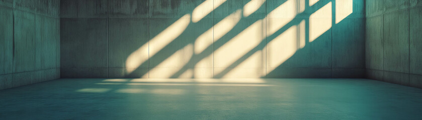 Aufkleber - Empty room illuminated by overhead light casting dramatic shadows on concrete surfaces