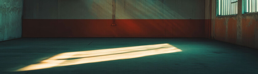 Aufkleber - Spotlight illuminates an empty room with textured walls and floor casting dramatic shadows